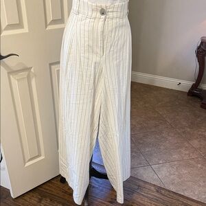 Lane Bryant Cream Striped Trousers